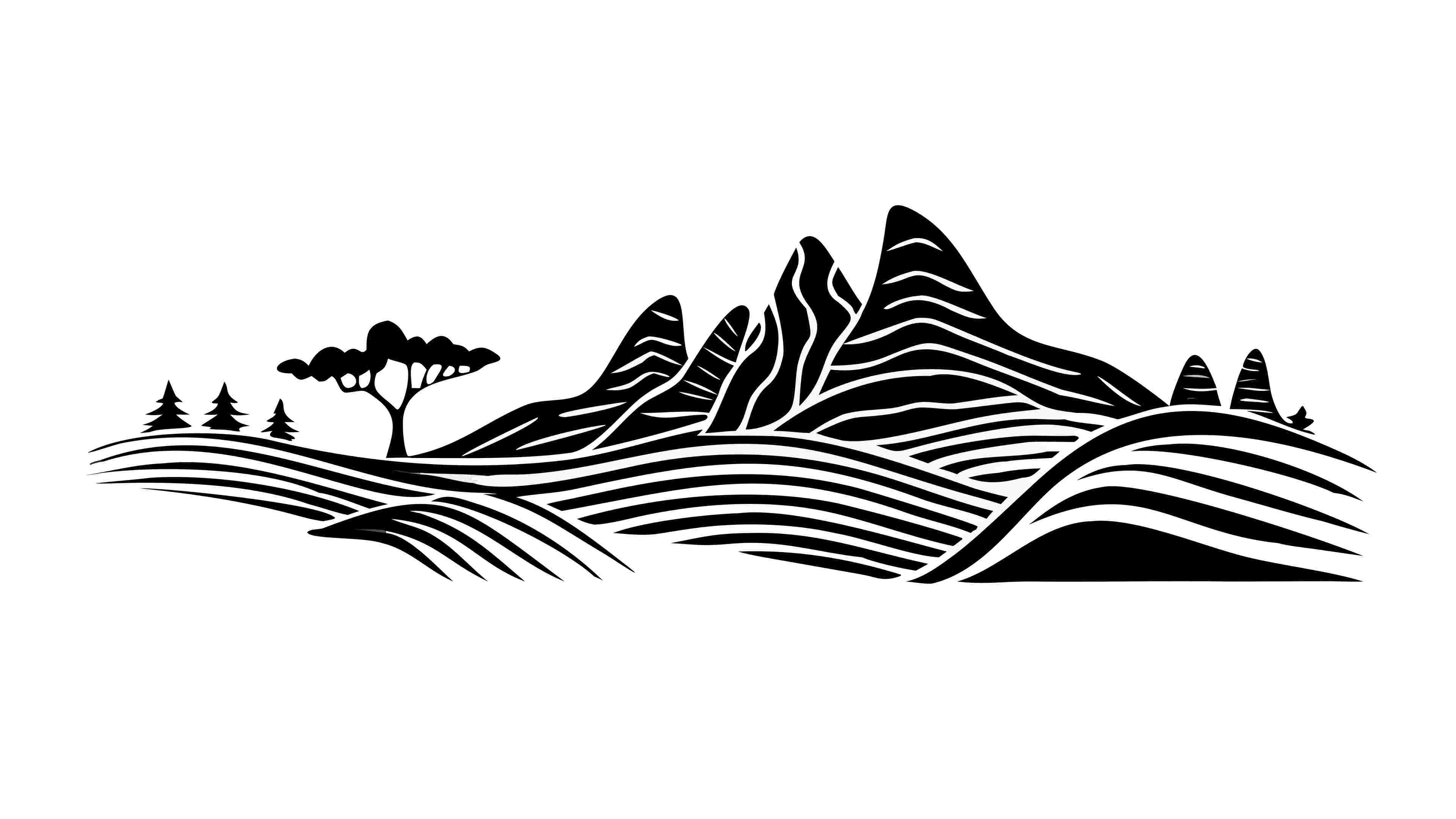 Stylized Wavy Mountain Landscape Outline, Abstract Nature Art, vector design Generative AI