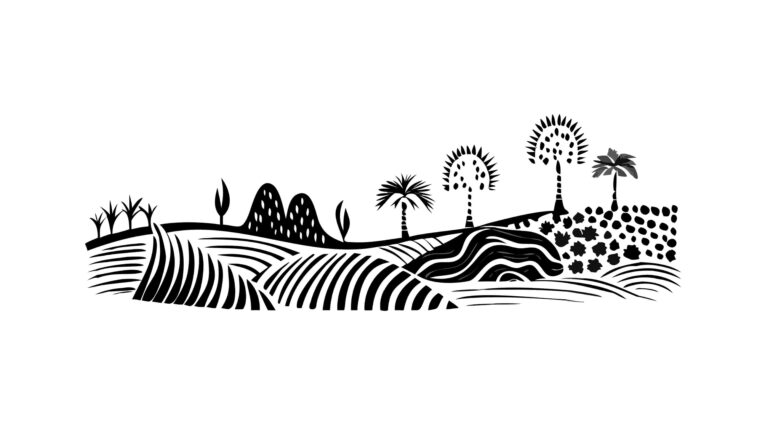 Agricultural Landscape Outline with Trees, Farmland Scene, vector design Generative AI