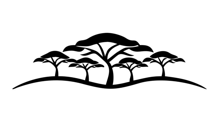 African Savannah Trees Silhouette, Expansive Nature Landscape, vector design Generative AI