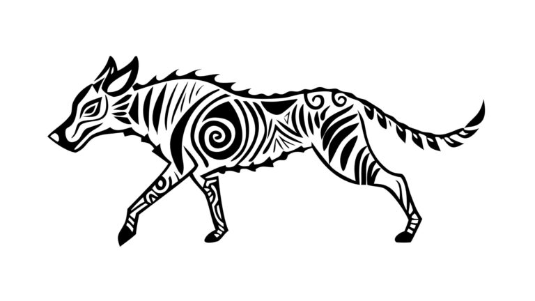 Tribal Hyena Silhouette Outline, Intricate Abstract Wildlife Art, vector design Generative AI