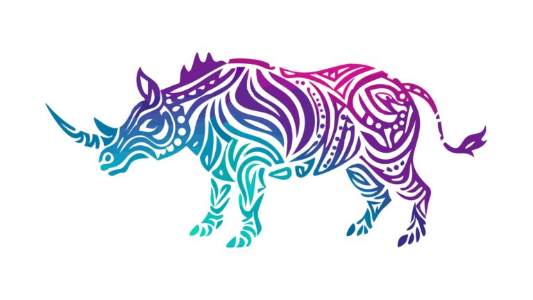 Colorful Tribal Rhino, Vibrant Abstract Wildlife Art, vector design Generative AI