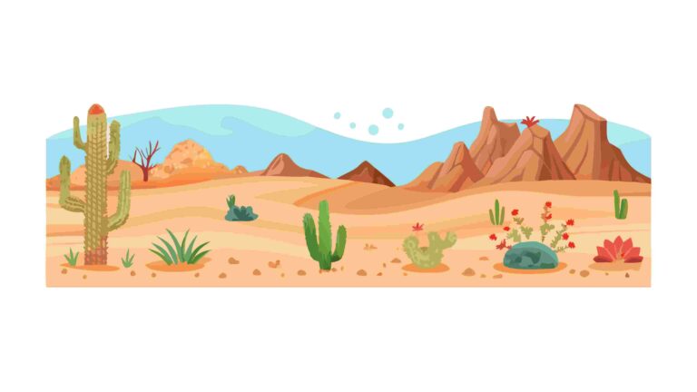 Arid Desert Landscape Border with Cacti and Rocky Terrain, vector design Generative AI