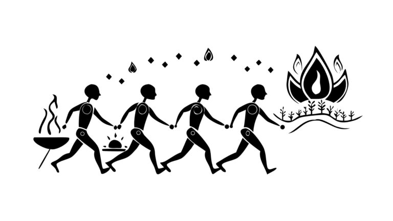 Energetic People Running Around Bonfire, Festive Celebration, vector design Generative AI