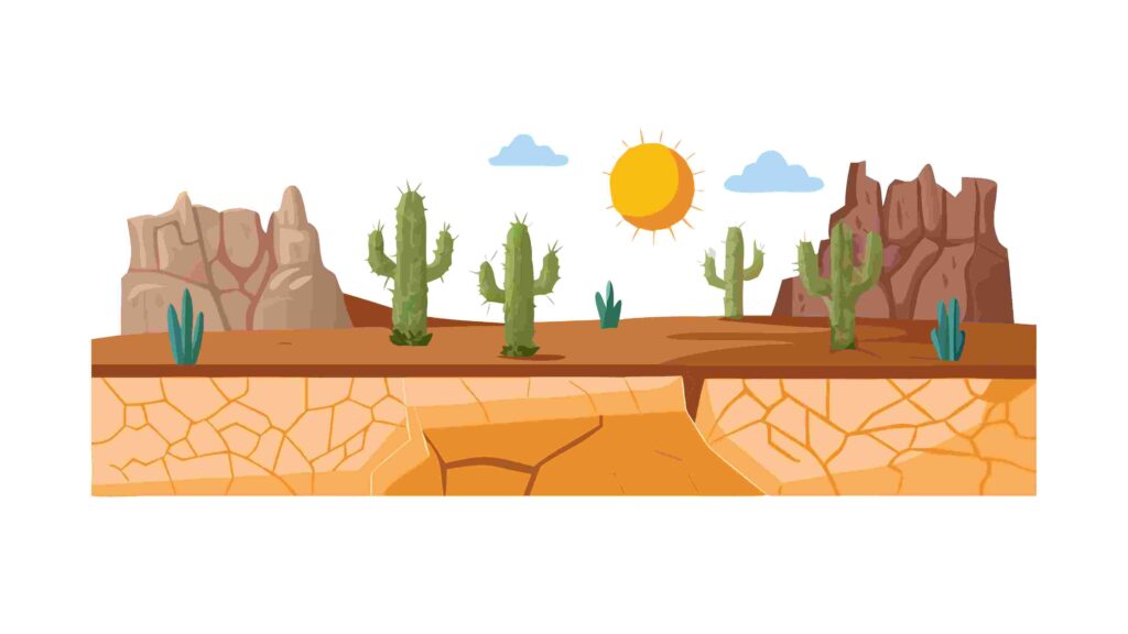 Warm Toned Desert Border with Cacti and Rocky Outcrops, vector design Generative AI