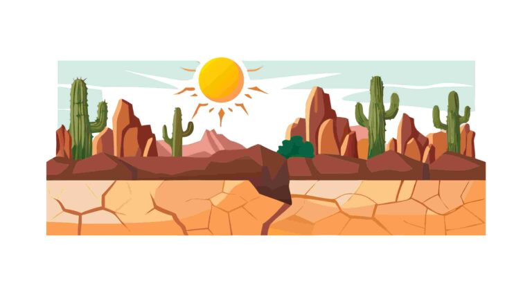 Vibrant Desert Landscape Border with Blue Sky & Green Cacti, vector design Generative AI