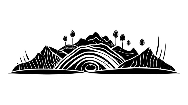 Abstract Layered Hills with Rising Sun, Stylized Landscape Vector, vector design Generative AI