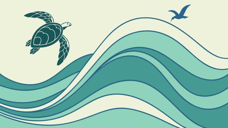 Sea Turtle with Ocean Waves, Tranquil Marine Life Vector Art, vector design Generative AI