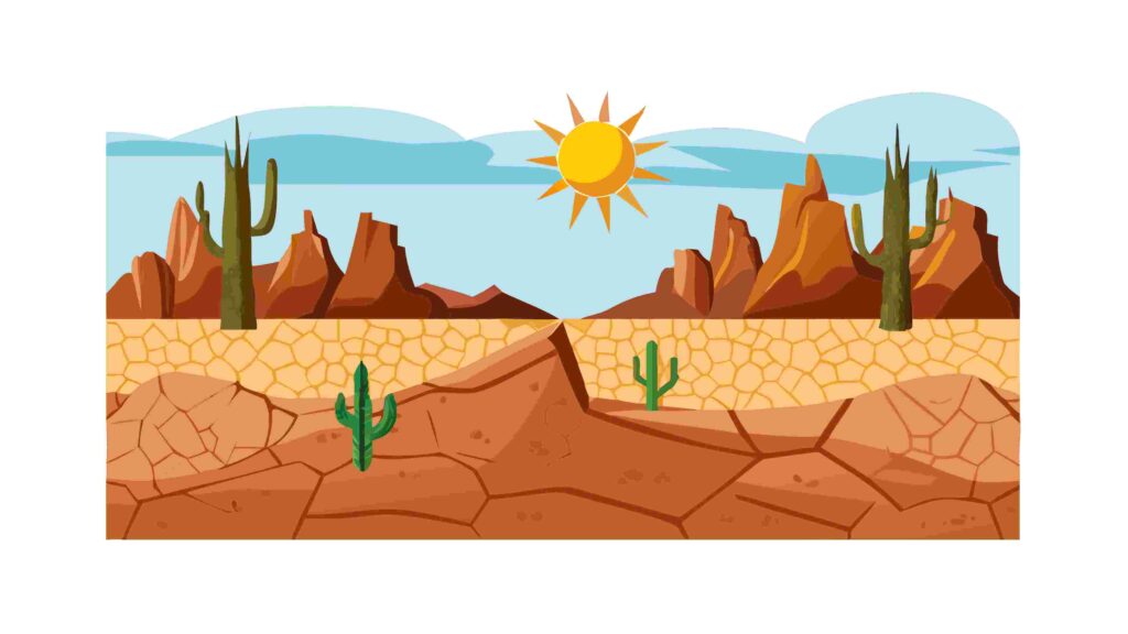 Simple Desert Horizon Border with Cacti and Clear Sky, vector design Generative AI
