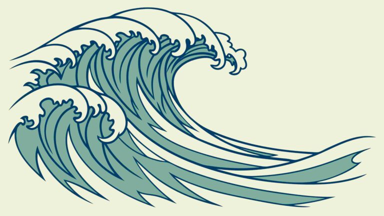 Stylized Crashing Ocean Wave, Dynamic Water Art, vector design Generative AI