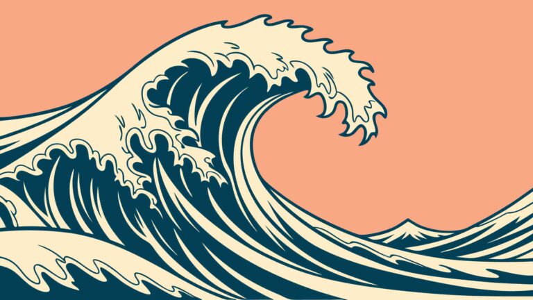 Iconic Great Wave Off Kanagawa Style Art, vector design Generative AI