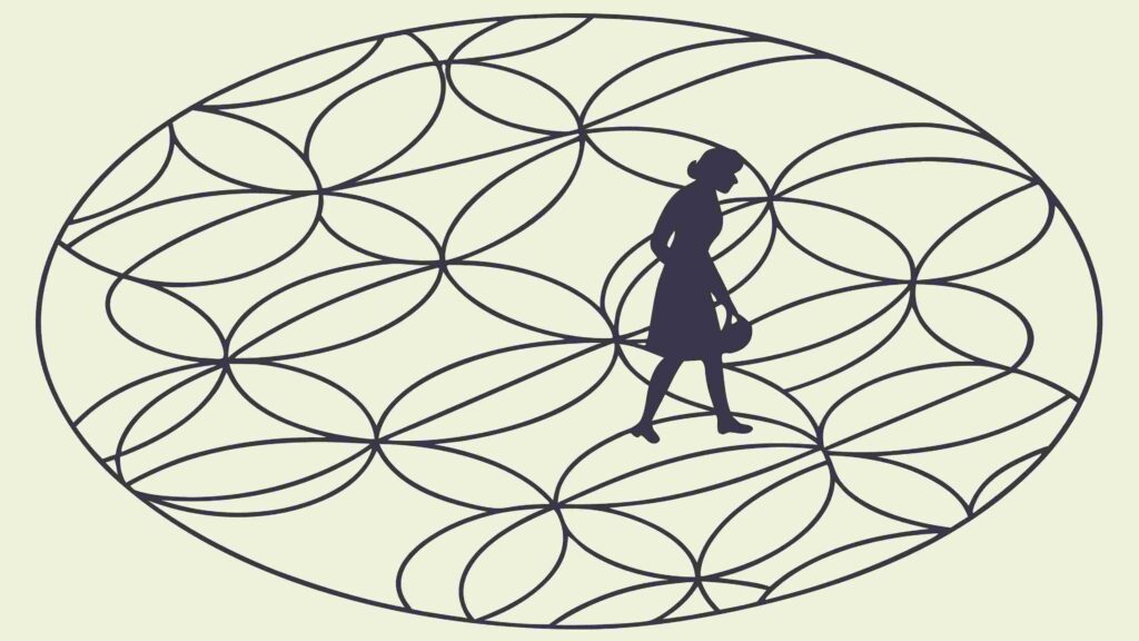 Person Walking on Geometric Life Pattern, Abstract Journey, vector design Generative AI