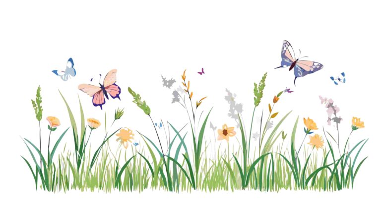 Spring Meadow with Butterflies and Wildflowers, Nature Scene, vector design Generative AI