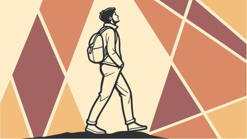 Man with Backpack Walking, Abstract Geometric Background, vector design Generative AI