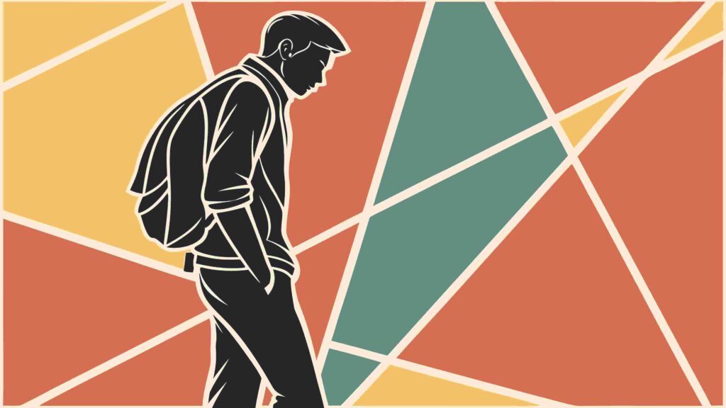 Man with Backpack, Abstract Geometric Background, vector design Generative AI