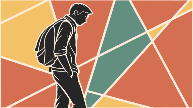 Man with Backpack, Abstract Geometric Background, vector design Generative AI