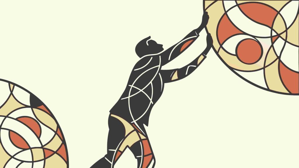 Person Pushing Against Geometric Barriers, Effort Concept, vector design Generative AI