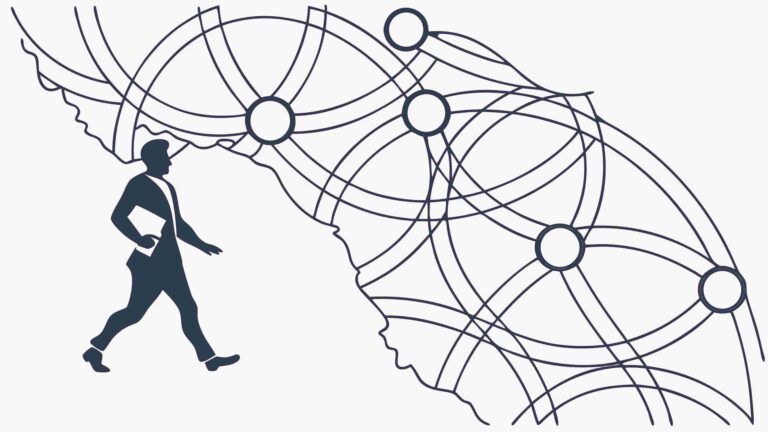Person Walking on Abstract Network, Digital Journey, vector design Generative AI