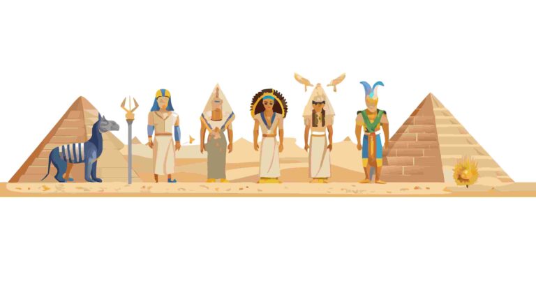 Classic Egyptian Landscape Border with Pyramids and Camels, vector design Generative AI