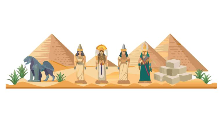 Detailed Ancient Egyptian Figures Border with Hieroglyphic Art, vector design Generative AI
