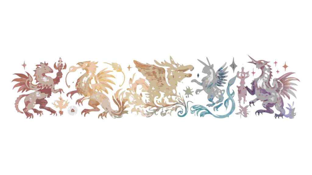 Fantasy Mythical Creatures Border with Dragons and Gryphons, vector design Generative AI