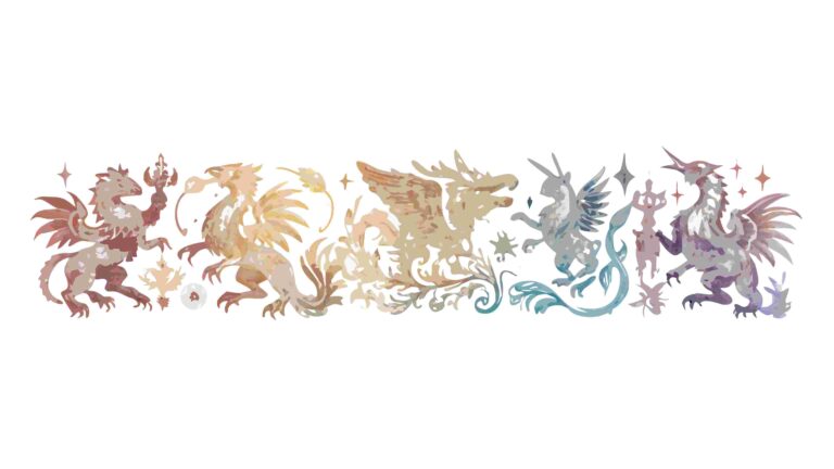 Fantasy Mythical Creatures Border with Dragons and Gryphons, vector design Generative AI