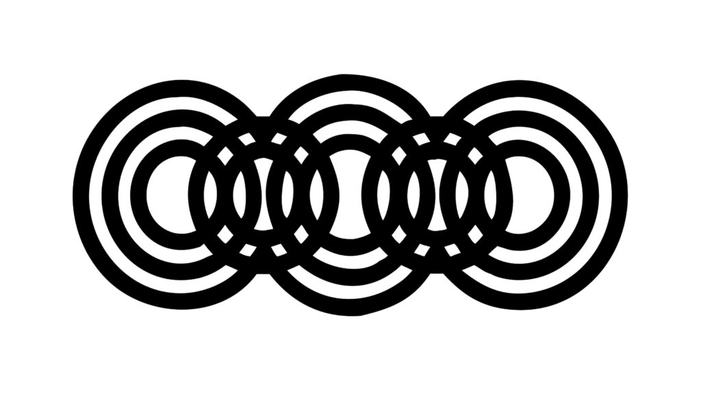 Black Interlocking Concentric Ovals, Abstract Rings, vector design Generative AI