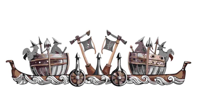 Mighty Viking Longship Fleet Border for Historical Themes, vector design Generative AI