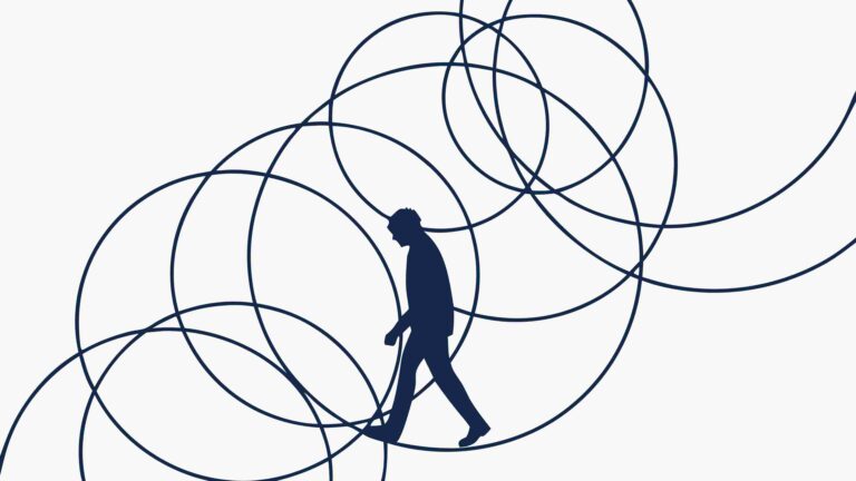 Person Walking on Abstract Intertwined Lines, vector design Generative AI