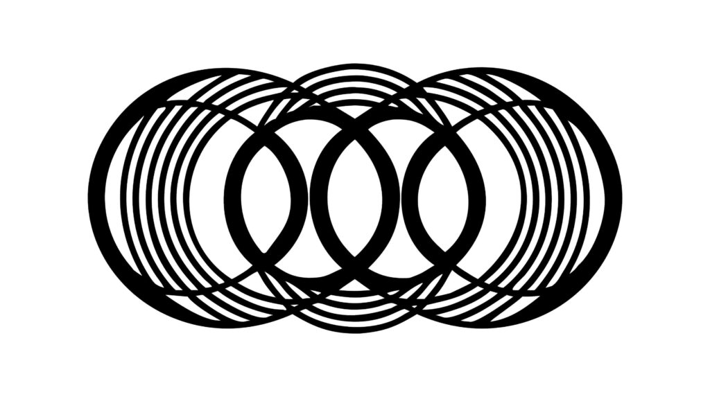 Black Interlocking Concentric Circles, Abstract Rings, vector design Generative AI
