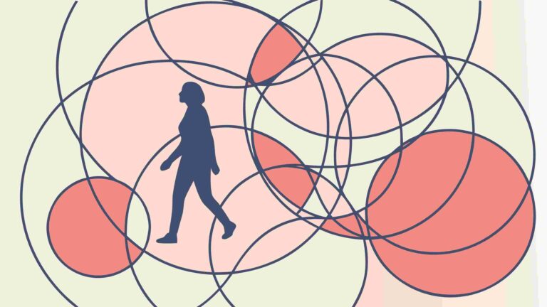Person Standing with Abstract Intersecting Circles, vector design Generative AI