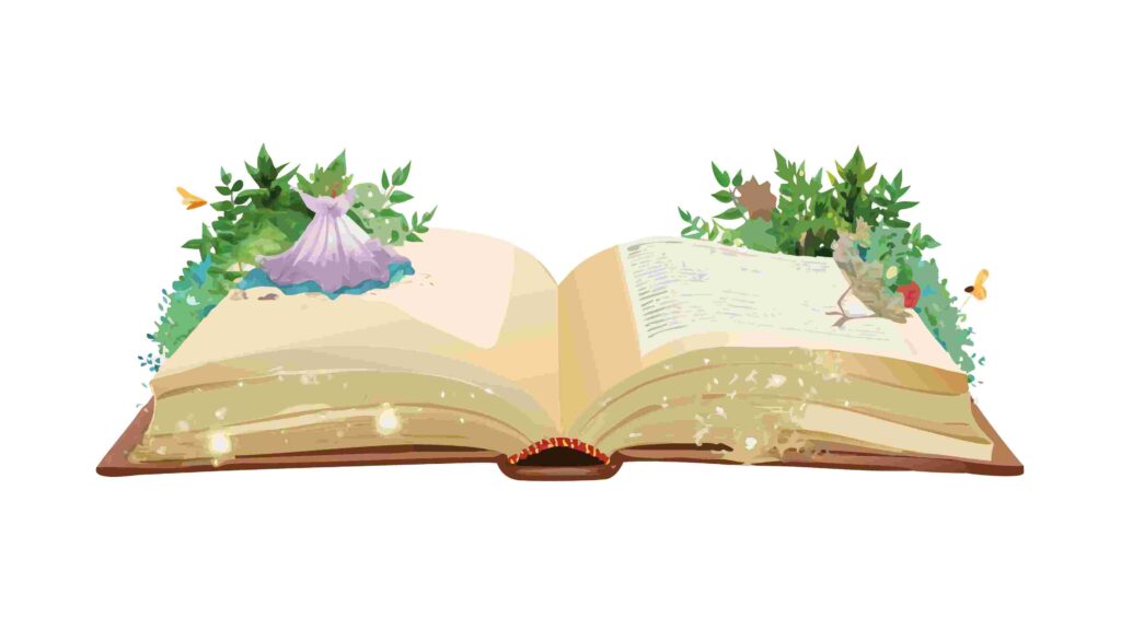 Open Magical Book Emitting Glowing Dust and Wonder, vector design Generative AI