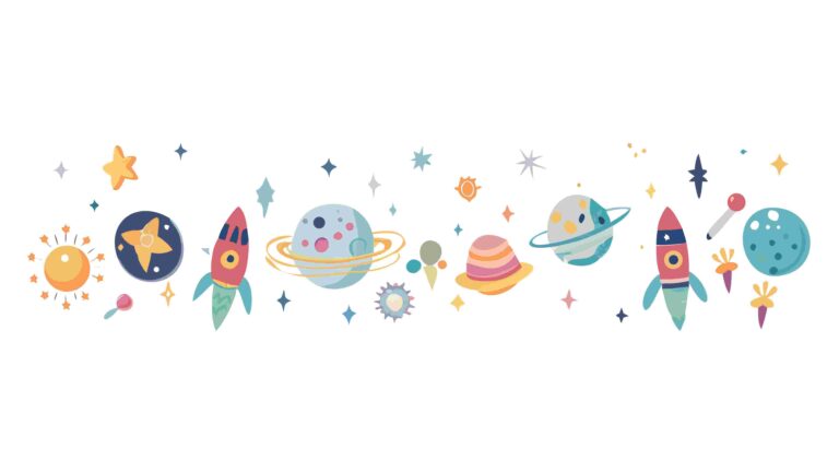 Fun Space Elements Border with Rockets and Planets, vector design Generative AI