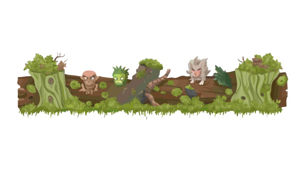Enchanted Forest Floor Border with Mushrooms and Logs, vector design Generative AI