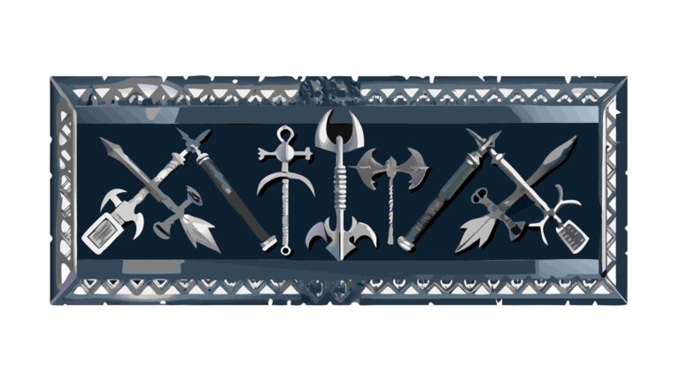 Medieval Weapons Border with Swords, Axes, and Shields, vector design Generative AI