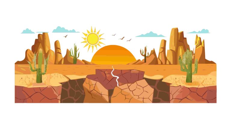 Vibrant Desert Landscape Border with Cactus and Sunset, vector design Generative AI