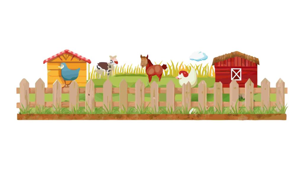 Countryside Farm Field Border with Barn and Greenery, vector design Generative AI