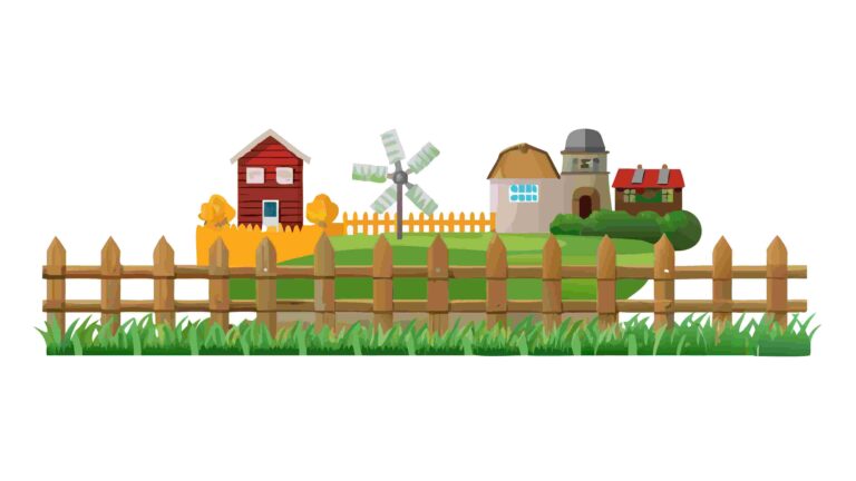 Rustic Farm Landscape Border with Wooden Fence and Barn, vector design Generative AI
