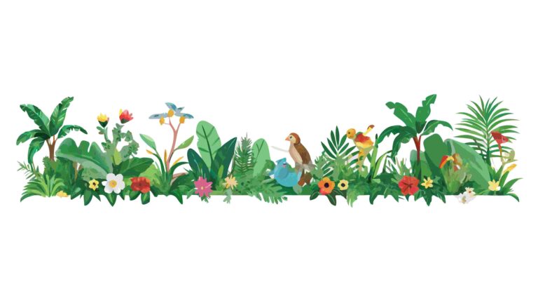 Lush Tropical Plant and Flower Border Design, vector design Generative AI