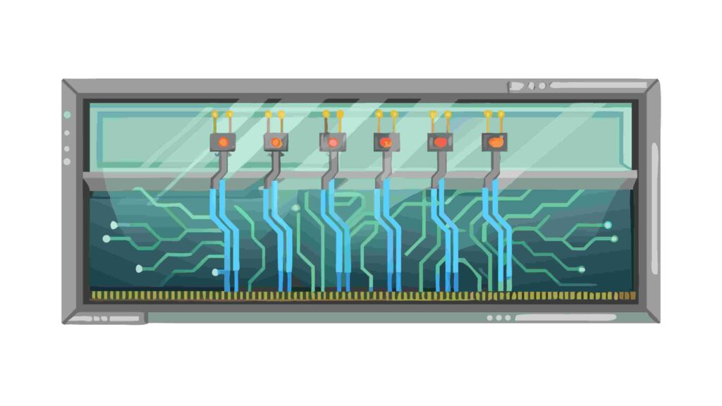 Sci-Fi Interface Panel with Glowing Blue Energy Tubes, vector design Generative AI