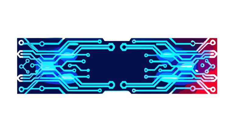 Dynamic Blue Circuit Board Border with Red Glowing Accents, vector design Generative AI