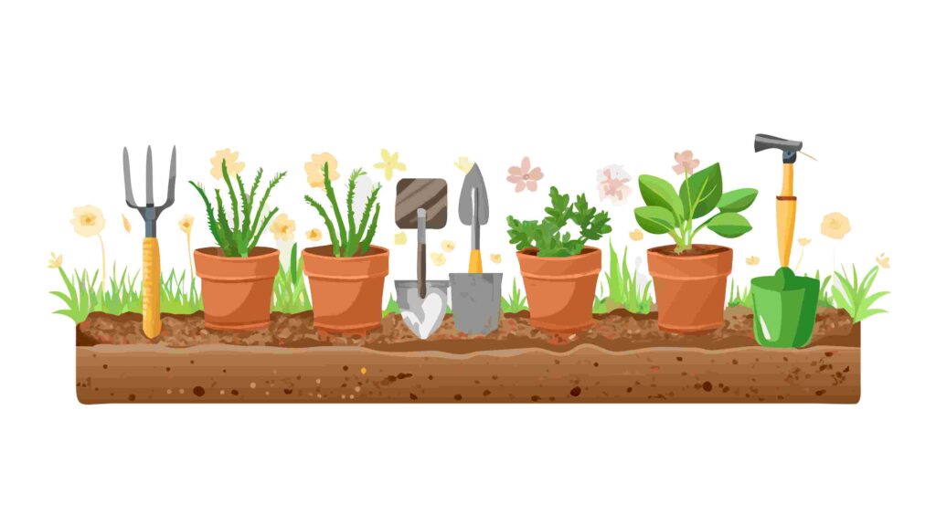 Row of Vibrant Potted Plants and Greenery Border, vector design Generative AI