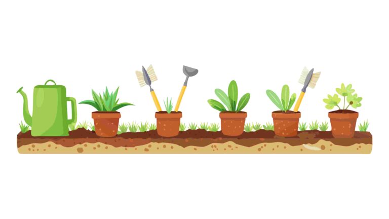 Garden Theme Border with Potted Plants and Tools, vector design Generative AI