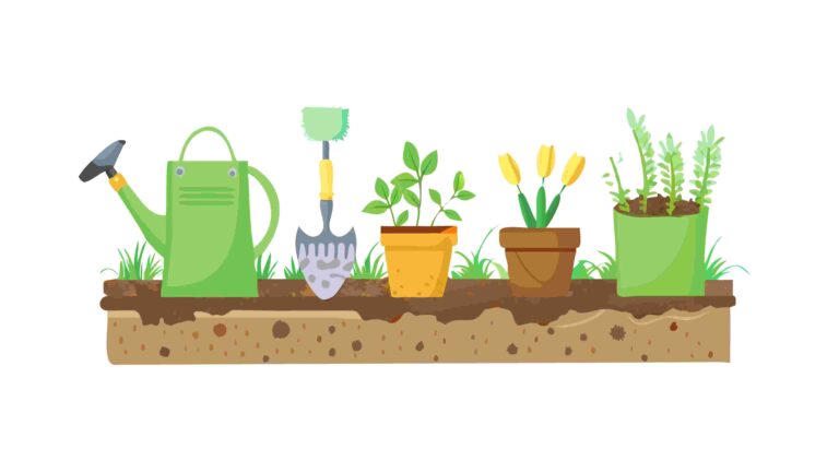 Essential Garden Tools and Potted Plants for Cultivation, vector design Generative AI