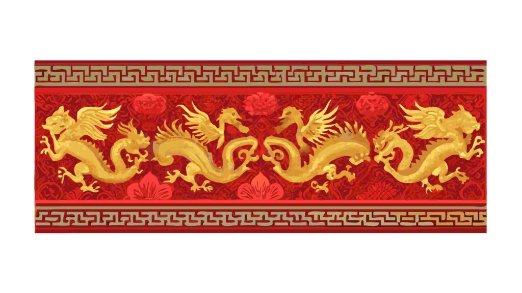 Auspicious Chinese Dragon Motif Red and Gold Border, vector design Generative AI