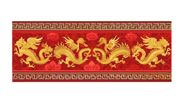 Auspicious Chinese Dragon Motif Red and Gold Border, vector design Generative AI