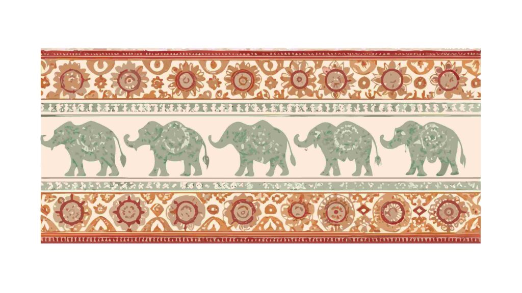 Traditional Indian Elephant Pattern in Beige and Red, vector design Generative AI