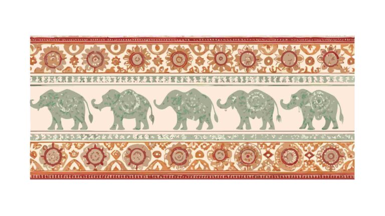 Traditional Indian Elephant Pattern in Beige and Red, vector design Generative AI