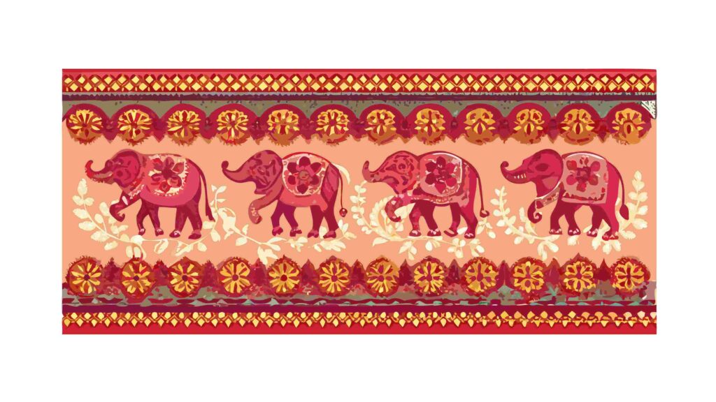 Rich Indian Elephant Pattern in Red and Gold Hues, vector design Generative AI