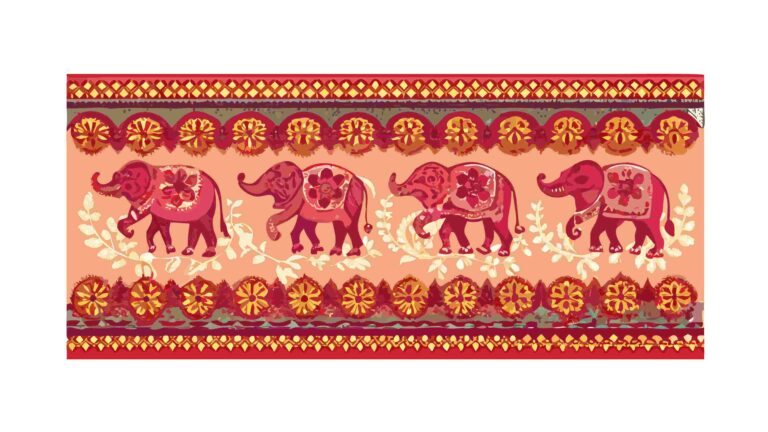 Rich Indian Elephant Pattern in Red and Gold Hues, vector design Generative AI