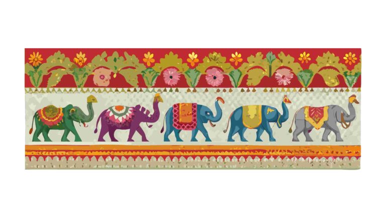 Colorful Indian Elephant Pattern with Blue, Red, Gold, vector design Generative AI